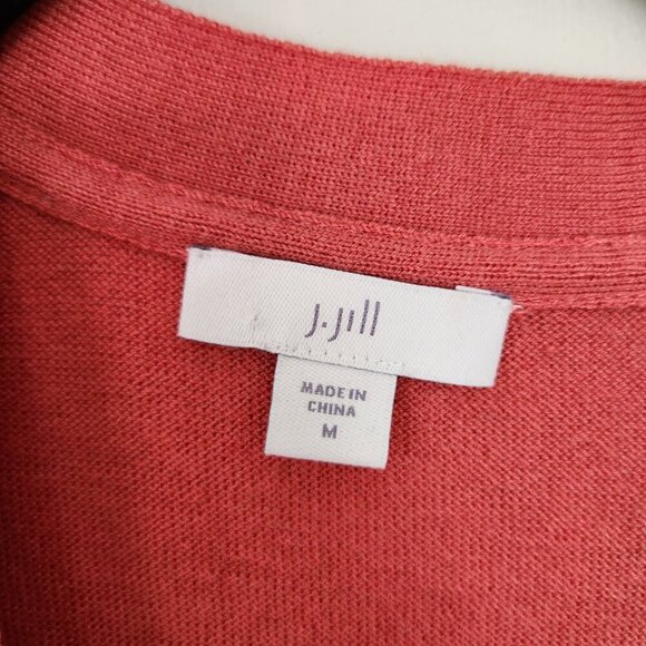 J. Jill Soft Wool Blend Long Coral Salmon Cardigan Sweater Pockets Size Medium - Picture 4 of 6